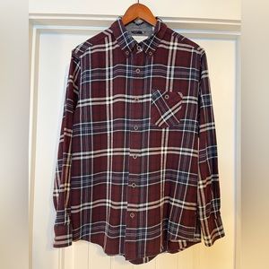 NWOT Men’s Original Weatherproof Vintage Slub Plaid Shirt, Burgundy, Size Medium
